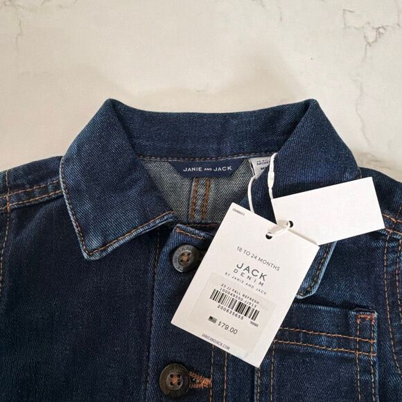 Janie and Jack Denim Chore Jacket in Dark Wash Size 18/24 Months - Picture 4 of 7